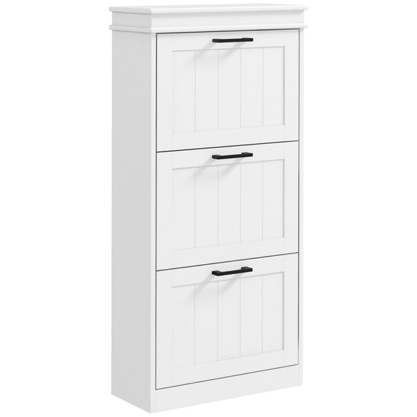 English Elm Homcom Slim Shoe Cabinet For Entryway Storage, 3 Flip Drawers & Adjustable Shelves For 15 Pairs, White W2225P229500