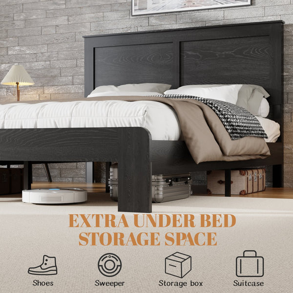 English Elm Bed Frame Full Size – Sturdy Wood Platform, Noise-Free, Easy Assembly, Ample Under-Bed Storage, Dark Finish W636P210908