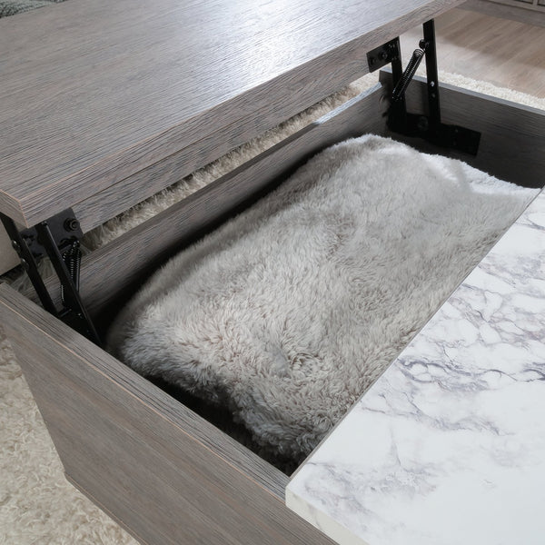 English Elm Lift-Top Coffee Table With Faux Marble Accent | Versatile Storage & Modern Design For Any Space B356P367748