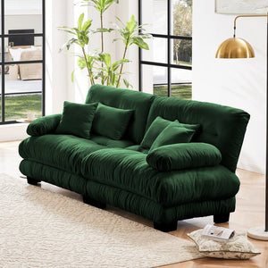 English Elm Cloud Couch 2-Seater Sofa In Soft Green Chenille - Plush Comfort With Lumbar & Throw Pillows Included W714S01088