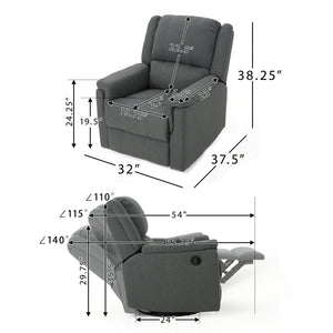 English Elm Christopher Knight Home® - Charcoal Glider Recliner Swivel Chair - Compact Manual Reclining Fabric Seat, Plush Ergonomic Comfort 61368.00CCL