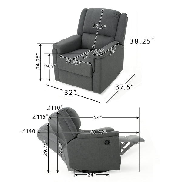 English Elm Christopher Knight Home® - Charcoal Glider Recliner Swivel Chair - Compact Manual Reclining Fabric Seat, Plush Ergonomic Comfort 61368.00CCL