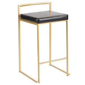 English Elm Fuji Contemporary-Glam Counter Stools Set Of 2 In Gold & Black Faux Leather For Chic Spaces B202P222373