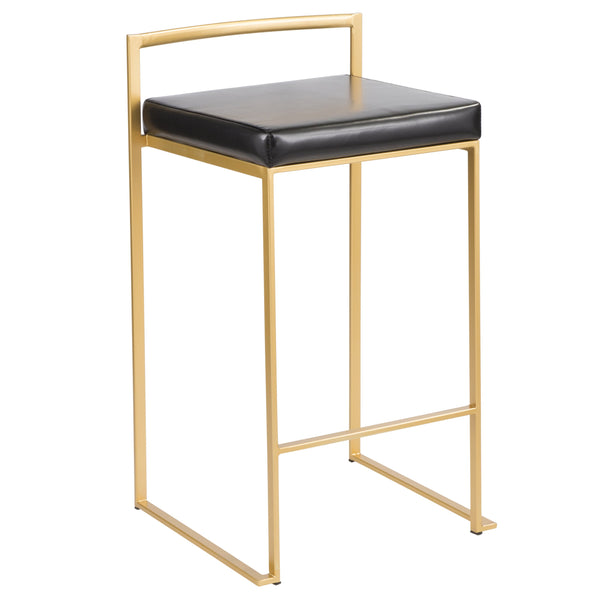 English Elm Fuji Contemporary-Glam Counter Stools Set Of 2 In Gold & Black Faux Leather For Chic Spaces B202P222373