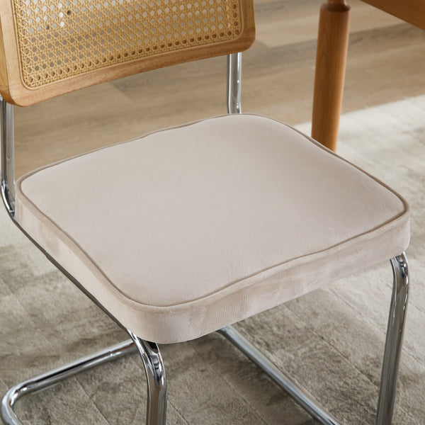 English Elm Mid Velvet Mid Century Dining Chair with Rattan Back, Solid Wood Frame, Plush Velvet, 360lb Capacity Beige W1143P168322