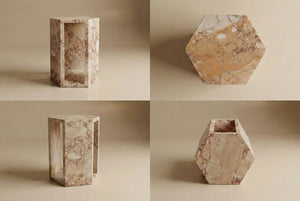 English Elm Genuine Solid Marble Hexagonal Pedestal End Table Polished Stone for Modern Living Pink W1696P407998