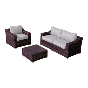 English Elm Lsi Outdoor Wicker Conversation Set For 3 - Loveseat, Lounge Chair & Coffee Table With Cushions B120S00071