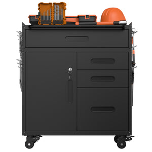 English Elm 34.3" Rolling Steel Tool Cabinet with 3 Drawers Lockable Doors and Pegboard Side Panels T2398P442674