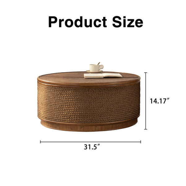 English Elm Flower-shaped Rattan Coffee Table Boho Woven Design with Hidden Lift Top Storage W3081P464721