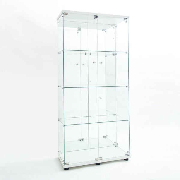 English Elm Tempered Glass Display Cabinet With Bluetooth Led Light, Locking Door, Mirrored Back – Stylish Storage! W3155S00016-GIGA