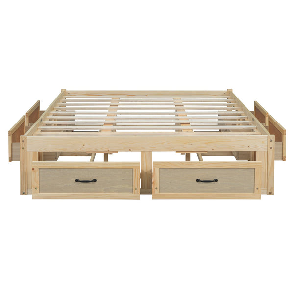 English Elm Queen Platform Bed with Six Storage Drawers Low Profile Frame for Modern Bedrooms Antique Natural N708P263022N-1