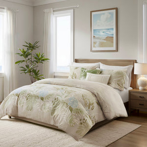 English Elm 5-piece King Cotton Dobby Duvet Set Tropical Botanical Print Coastal Bedroom B035P463276