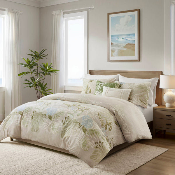 English Elm 5-piece Cotton Dobby Botanical Duvet Set with Embroidered Coastal Throw Pillows B035P463275