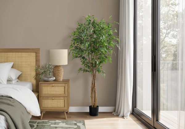 English Elm Artificial Monstera Tree 83" Tall Realistic Floor Plant with 78 Lush Leaves in Black Pot, No Maintenance Green 54 L x 10 W x 10 H B2710P287104