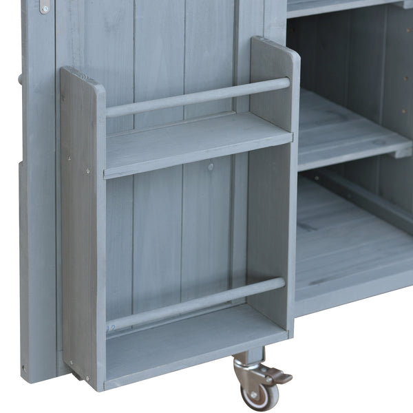 English Elm K&K Outdoor Kitchen Island Rolling Bar Cart with 1.2" Stainless Steel Top, Ample Storage, Wheels and Spice Rack Grey+Blue WF532198AAG