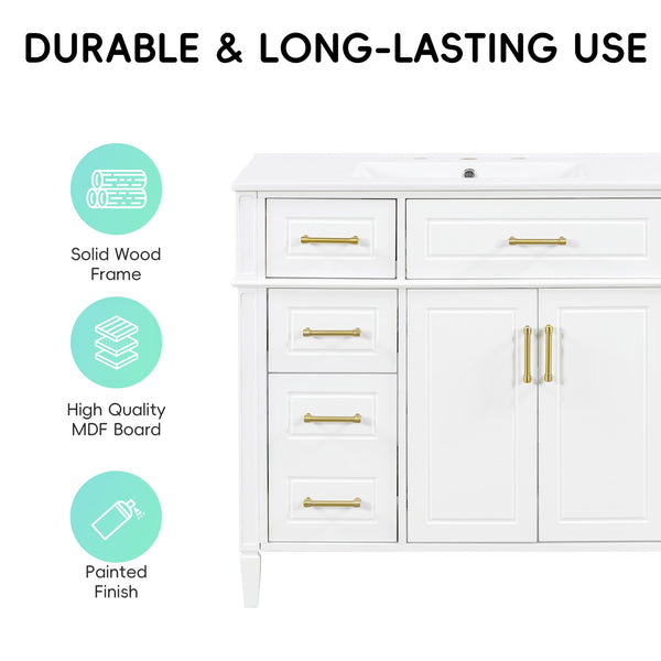 English Elm 36 Inch Freestanding Bathroom Vanity Sage Pine Cabinet Gold Hardware Ceramic Sink White N725P366466K