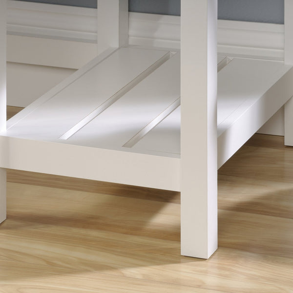 English Elm Desk, Modern White-Finish Workspace With Ample Storage, Open Shelves & Durable Engineered Wood Design B356P402727