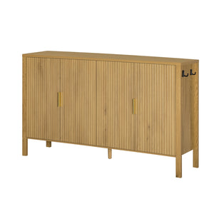 English Elm U_style Striped Four Door Sideboard Mdf Buffet Cabinet with Adjustable Shelves for Dining Natural N711P345170O