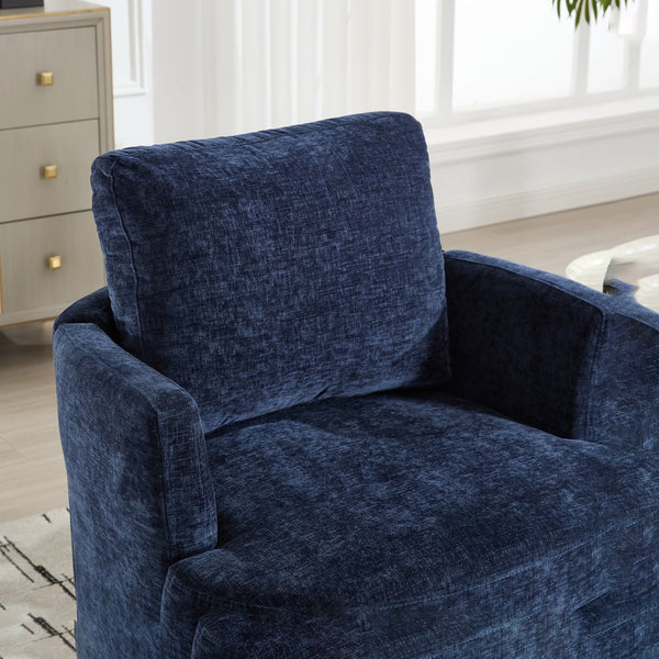 English Elm swivel Chenille Upholstered Office Chair with Metal Turntable, Breathable Durable Wood Frame for Comfort and Style Blue W2120P322757