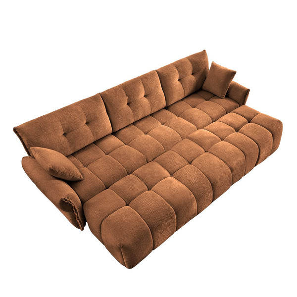 English Elm 3-Seater Sofa Set With 3 Ottomans & Pillows In Burnt Orange Chenille For Stylish Living Spaces W714S01175