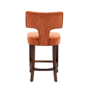 English Elm Mid Curved Backrest Bar Stools Set of 2 with Copper Nail Trim, High-Density Foam & Walnut Legs Orange W1143P296349
