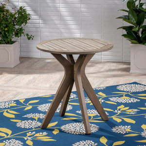 English Elm Stamford Solid Acacia Round Side Table Slatted X-base Design for Patio or Living Room Grey N770P414166G