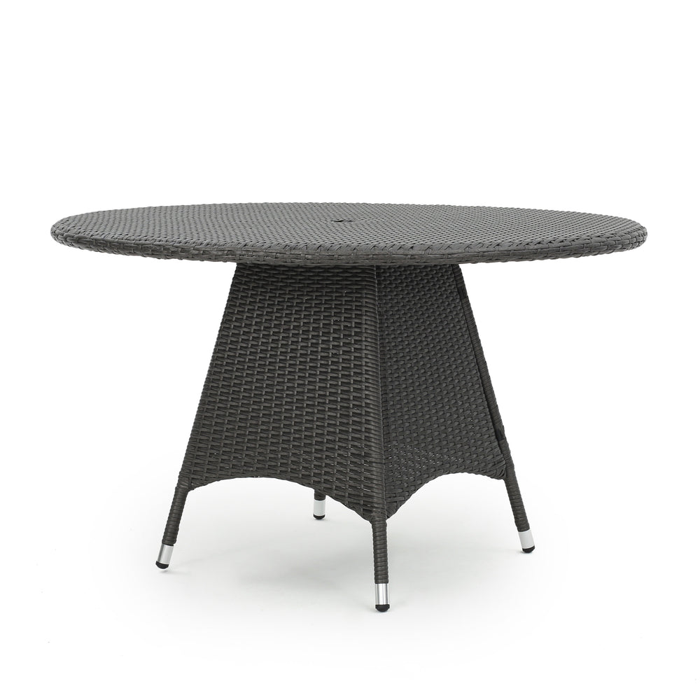 English Elm Christopher Knight Home® - CORSICA Round Dining Table in Grey Rattan with Silver-Tip Legs — Durable Woven Outdoor Entertaining N776P339670E