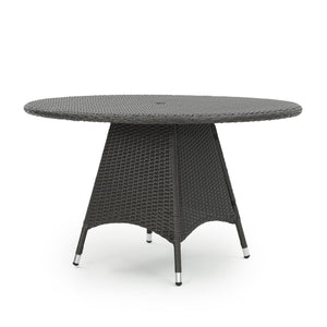 English Elm Christopher Knight Home® - CORSICA Round Dining Table in Grey Rattan with Silver-Tip Legs — Durable Woven Outdoor Entertaining N776P339670E