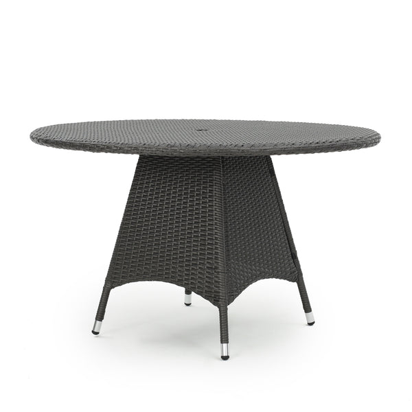 English Elm Christopher Knight Home® - CORSICA Round Dining Table in Grey Rattan with Silver-Tip Legs — Durable Woven Outdoor Entertaining N776P339670E