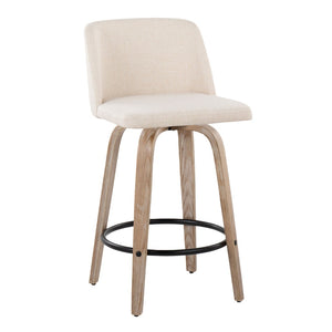 English Elm Toriano 26" Mid-Century Modern Counter Stool Set Of 2 With Swivel, Cream Fabric & White-Washed Wood B202S00413-GIGA