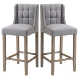 English Elm Homcom Modern Bar Stools, Tufted Upholstered Barstools, Pub Chairs With Back, Rubber Wood Legs For Kitchen, Dinning Room, Set Of 2, Grey