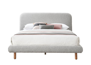English Elm Cleo Boucle Upholstered Queen Bed Tall Cushioned Headboard Rubberwood Legs B2756S00038