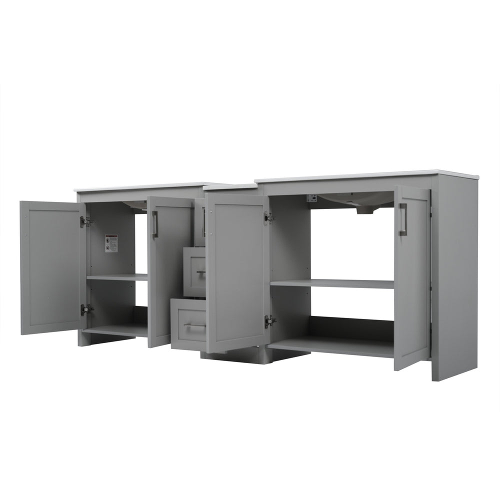 English Elm Christopher Knight Home® - 84" Double-Sink Bathroom Vanity with Quartz Countertop, Adjustable Shelves, Soft-Close Drawers & Silver Handles Gray N817P286004G