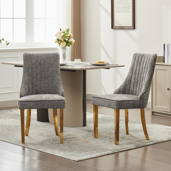 English Elm Rayon Channel-Back Chenille Dining Chairs Set Of 2 - Plush Upholstered Accent Chairs With Gold Legs W1143P293314-GIGA