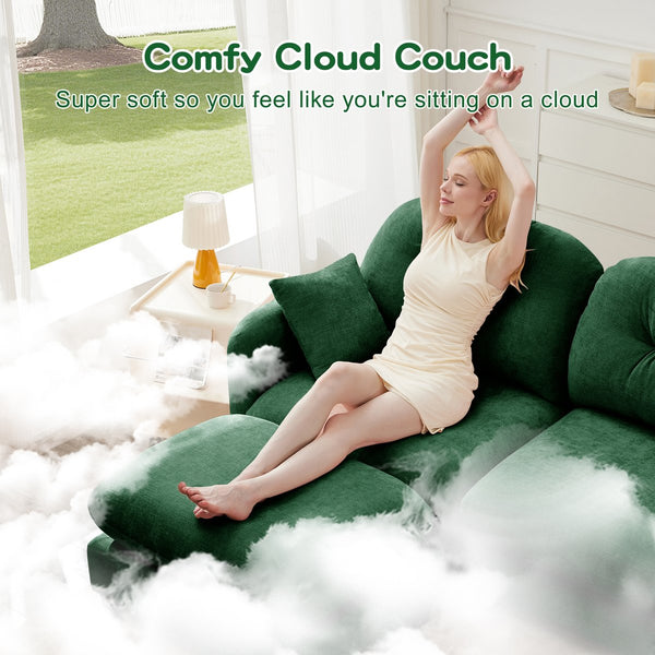 English Elm Cloud Sectional Sofa - Luxurious Green Chenille With Tufted Backrest & Modular Design For Any Space W714S01396