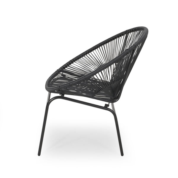 English Elm Nusa Outdoor Woven Rattan Basket Chair with Iron Legs for Modern Patio Spaces 66626.00BLK
