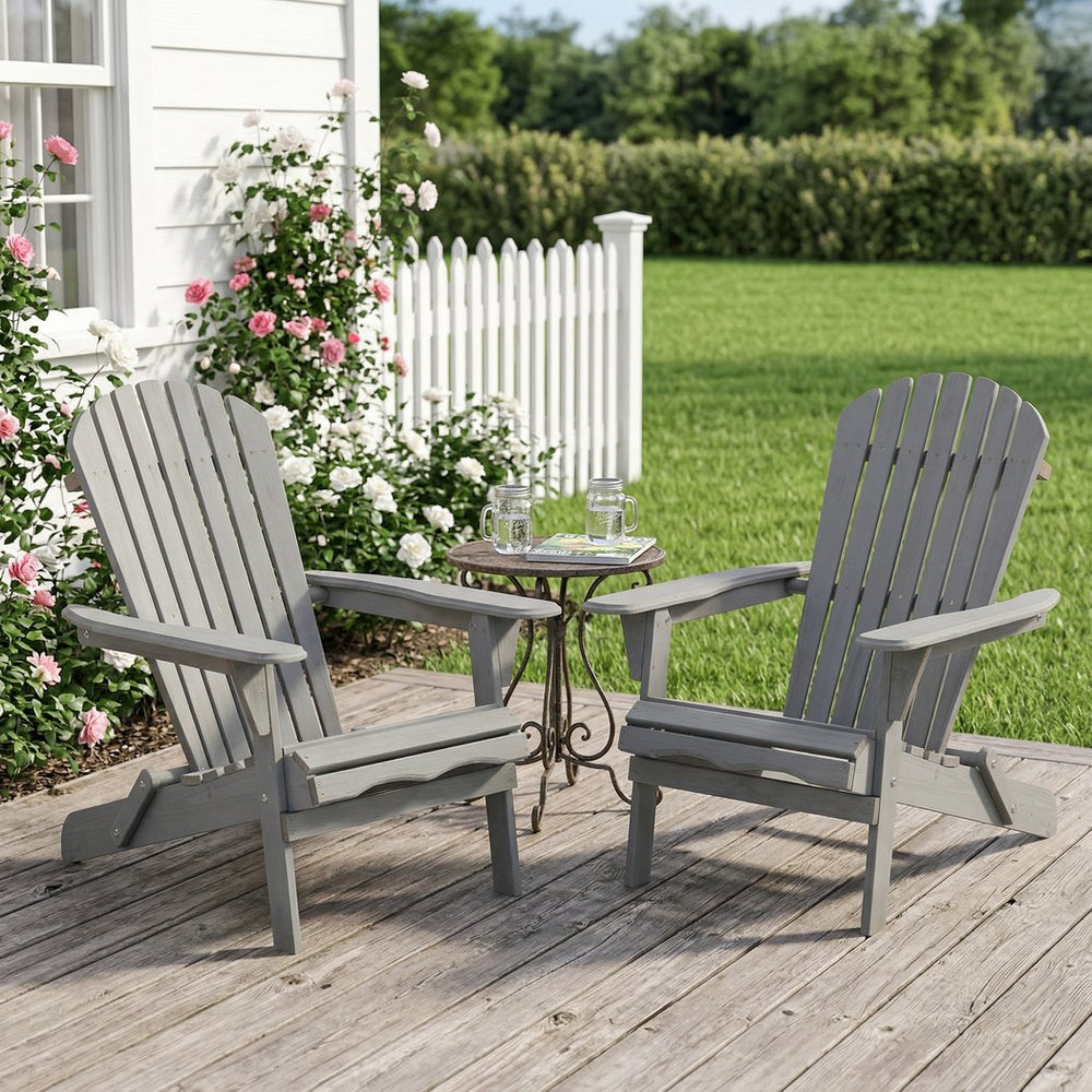 English Elm Outdoor Solid Hemlock Adirondack Chair Set Two Foldable Slatted Patio Seating W2640P470154