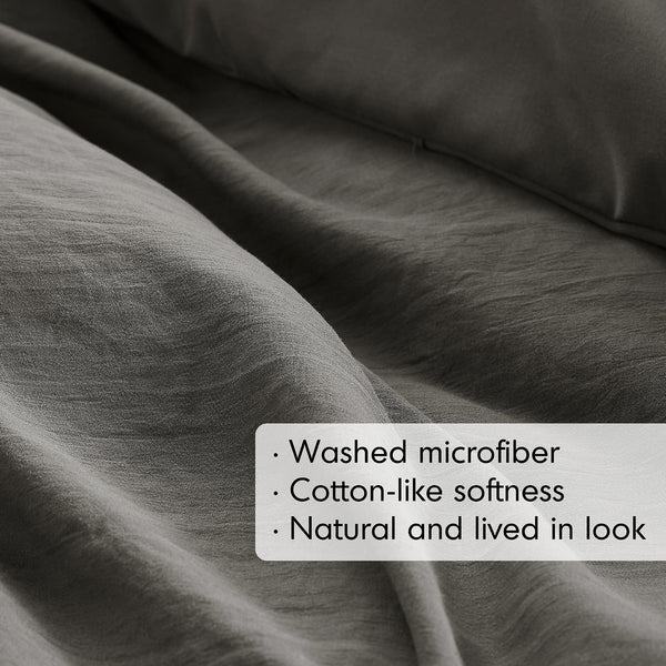 English Elm 3-piece Cal King Pintuck Pleated Microfiber Comforter Set Soft Washed Tailored Bedding Grey B035P463228