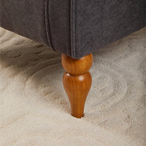 English Elm Coffee Table & Armchair Set with Vintage Roman Column Legs, Breathable Fabric, Solid Rubberwood Craftsmanship Antique Dark Grey W2989P339879