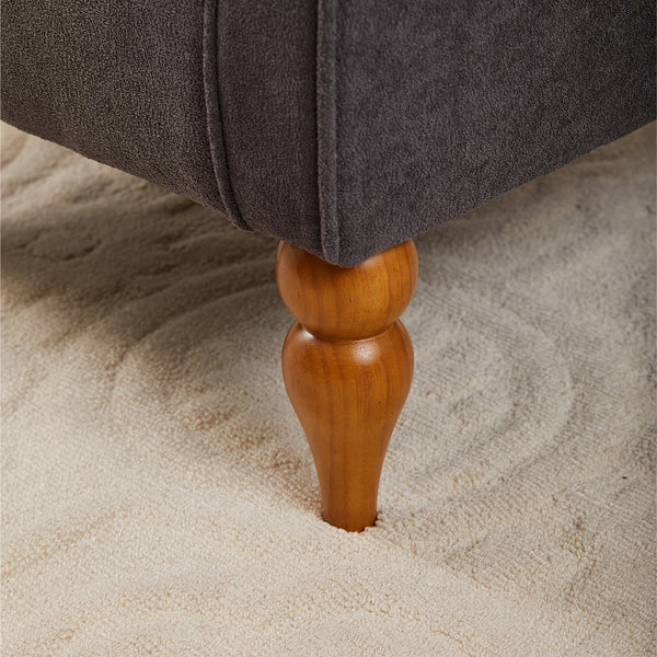 English Elm Coffee Table & Armchair Set with Vintage Roman Column Legs, Breathable Fabric, Solid Rubberwood Craftsmanship Antique Dark Grey W2989P339879