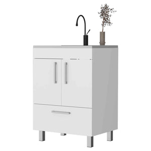 English Elm Othello White Single Bathroom Vanity with Drawer & Double Door Cabinet, 29.5" Top, Four Legs B128S00072