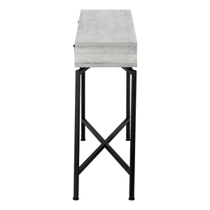 English Elm Accent Table Rustic Wood-Look End Table with Black Metal X Base, Nightstand with Drawer for Living Room Grey 52 L x 15 W x 6 H B2710P219290