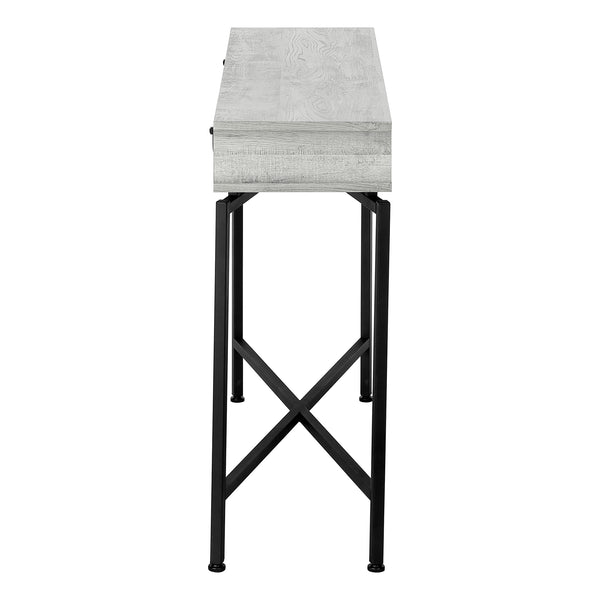 English Elm Accent Table Rustic Wood-Look End Table with Black Metal X Base, Nightstand with Drawer for Living Room Grey 52 L x 15 W x 6 H B2710P219290