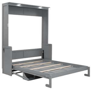 English Elm Queen Murphy Bed with Desk, Built-In LED Lights, USB Charging Ports & Space-Saving Modern Design Gray N7500004014E
