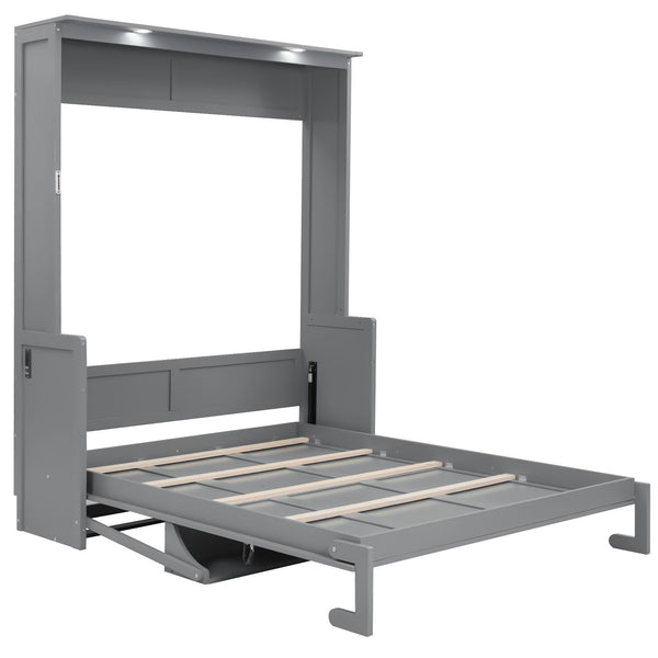 English Elm Queen Murphy Bed with Desk, Built-In LED Lights, USB Charging Ports & Space-Saving Modern Design Gray N7500004014E