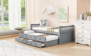 English Elm Daybed Twin Frame with Pull Out Trundle and Three Storage Drawers for Kids Rooms Gray LP100241AAE