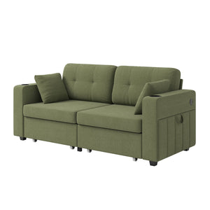 English Elm Sofas for Living Room Chenille Three Seat Couch with Usb Charging Storage and Cup Holder Olive W395S00146