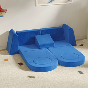 English Elm 13 Piece Modular Foam Play Couch Velvet Sectional for Creative Kids Playroom Blue T5880P493407