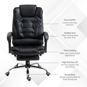 English Elm HOMCOM Ergonomic Executive Office Chair with Recline & Retractable Footrest, PU Leather, Lumbar Support W2225P229302
