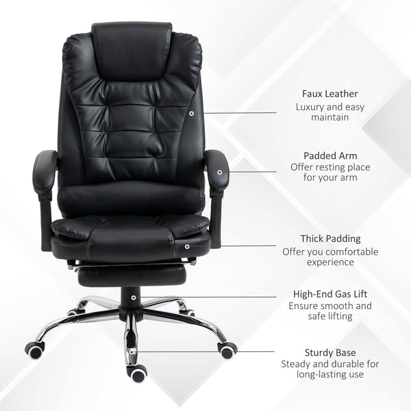 English Elm HOMCOM Ergonomic Executive Office Chair with Recline & Retractable Footrest, PU Leather, Lumbar Support W2225P229302